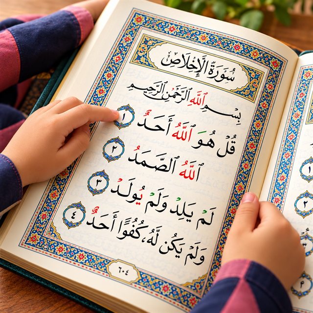 Child reading a page of the Quran